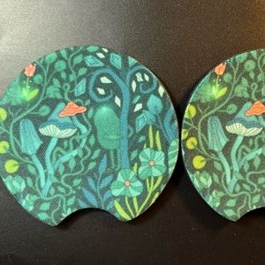 Mushrooms Blue Car Cup Holder Coasters Set Of 2 New